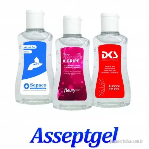 Álcool em gel personalizado - Frasco de 60ml Asseptgel personalizado em adesivo com arte do cliente.