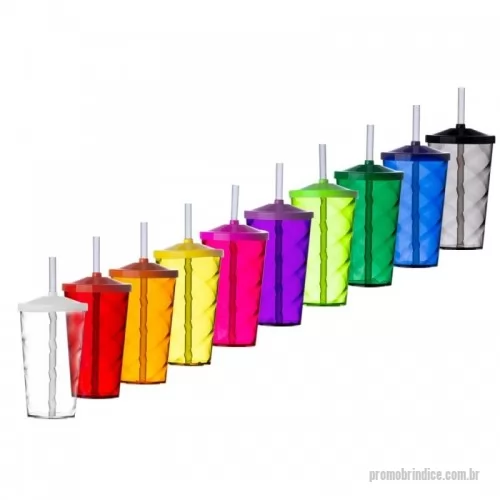 Copo Plástico personalizado - Copo de acrílico 550ml com canudo. Copo colorido com detalhe espiral e canudo plástico biodegradável.