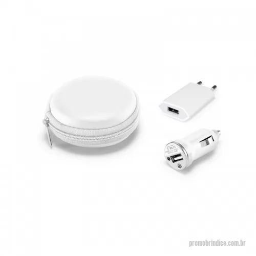 Kit USB personalizado - Kit de adaptadores USB em ABS. Incluso adaptador de corrente DC 110V/220V e adaptador para carro DV 12-24V. Fornecido com bolsa EVA. Bolsa: ø75 x 36 mm