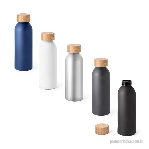 Abridor de garrafa personalizado - Squeeze em alumínio com acabamento mate e tampa em bambu. Capacidade até 550 mL