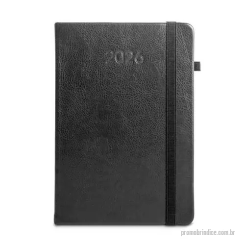 Agenda personalizada - Agenda A5 em PU à base de água. Inclui um suporte para esferográfica (não inclusa), marcador em fita e um elástico para fechamento da agenda. Está organizada em plano diário. 148 x 210 mm. 