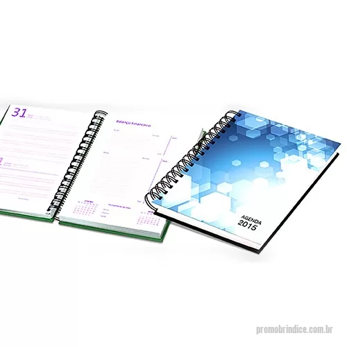 Agenda personalizada - Fabricação própria, agendas personalizados do seu jeito. Permite lâminas de publicidade. Tamanhos 15x21 cm. Capa impressa em 4 cores, miolo de agenda diária impresso em duas cores contendo 4 idiomas, Dados pessoais, contatos telefônicos, mapa mundi colorido completo e calendário dos dois próximos anos. Acabamento em wire-o.