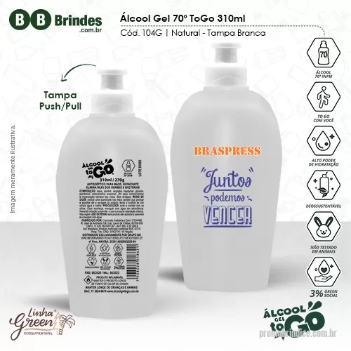 Álcool em gel personalizado - Álcool Gel 70 ToGo 310ml