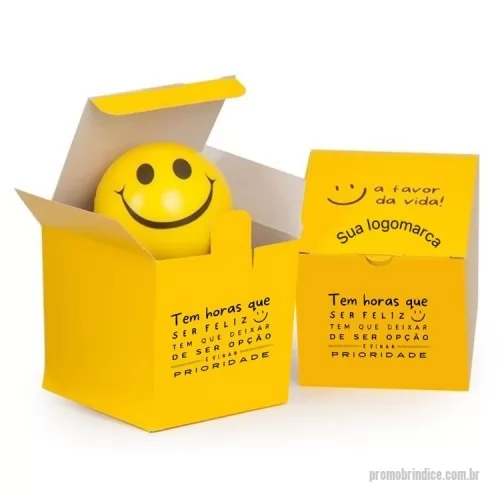 Antiestresse personalizado - 1 Bolinha Anti Stress 19,5cm, 1 Caixa corte e vinco em papel cartão amarela 225gr 7.5x7.5x7.5cm / peso 0.030gr