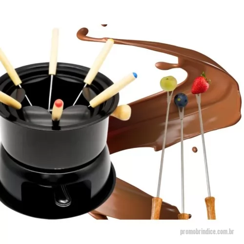 Aparelho de fondue personalizado - Kit Para Fondue Preto 500ml 11 Peças De Chocolate Queijo - PERSONALIZADO COM A SUA MARCA