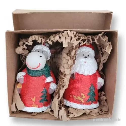 Artigo de Natal personalizado - Conjunto com 2 vela de natal, Papi Noel e Rena, na caixa kraft envolta com rami e tag