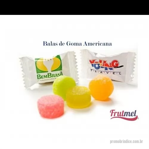 Bala personalizada - Balas de Goma Americana com Embalagem Individual Personalizada//  Descrição: Macias e saborosas//  Sabores: Frutas Sortidas Uva, Cereja, Laranja e Abacaxi // Embalagem Comum: Branco Perolado, Chapada, Transparente//  Embalagem Laminada: Brilhante ou Fosca