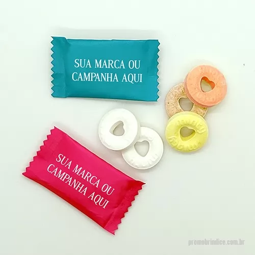 Bala personalizada -  Deliciosas pastilhas no formato redondo com orifício ao centro - Disponíveis nas opções . Sabores Sortidos ou hortelã - Embalagens flow pack comum ou laminado ENVIE SUA LOGO, LAYOUT VIRTUAL SEM COMPROMISSO !!  ( validade 2 anos)