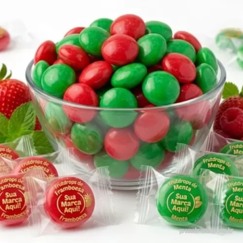 Bala personalizada - Balas Personalizadas Frut Drops Frutas Vermelhas ou Menta são uma ótima opção de brinde promocional e uma ferramenta perfeita para fidelizar o seu cliente. 