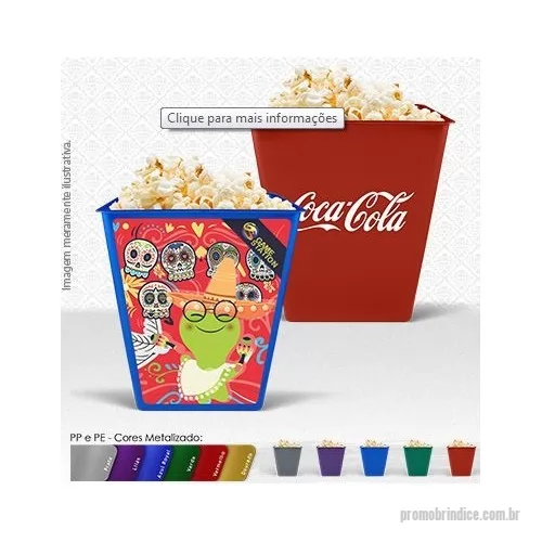 Balde de pipoca personalizado - Balde de Pipoca retangular, fabricado em PP atóxico estilo retrô, com capacidade para 2,6 litros. Diversas Cores!