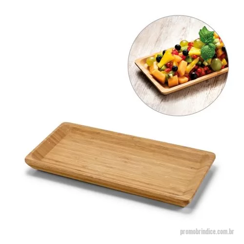 Bandeja personalizada - Travessa em bambu, indicada para servir alimentos. Fornecida em caixa presente de papel kraft reciclado. Certificação EU Food Grade. A cor e o resultado da impressão nos materiais naturais pode variar entre produtos. 255 x 130 x 18 mm | Caixa: 260 x 