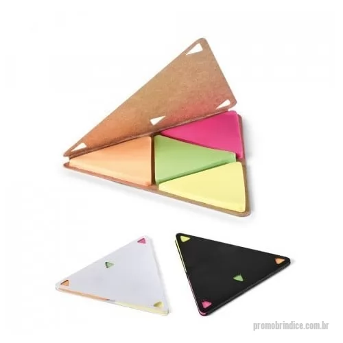 Bloco adesivado ecológico personalizado - 4 blocos adesivados triangulares com 25 folhas cada e com capa em cartão. 91 x 91 mm