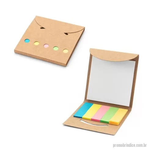 Bloco adesivado ecológico personalizado - Conjunto de anotações personalizado em papel 100% reciclado, composto por 6 blocos adesivos. Possui 1 bloco branco com 20 folhas e 5 blocos adesivos coloridos com 20 folhas cada, ideais para recados, lembretes, organização e marcação de páginas. Compacto, leve e funcional, é excelente para brindes corporativos, escritórios, treinamentos, eventos, feiras, kits de onboarding e campanhas sustentáveis. O formato dobrável protege os blocos e facilita o transporte. Pode ser personalizado com logotipo ou identidade visual da empresa, tornando-se um brinde útil, econômico e com boa exposição de marca. Medidas aproximadas: aberto 20,5 x 8,5 cm; fechado 8,5 x 8,5 cm.