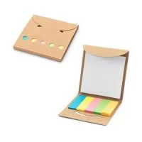Conjunto de anotações personalizado em papel 100% reciclado, composto por 6 blocos adesivos. Possui 1 bloco branco com 20 folhas e 5 blocos adesivos coloridos com 20 folhas cada, ideais para recados, lembretes, organização e marcação de páginas. Compacto, leve e funcional, é excelente para brindes corporativos, escritórios, treinamentos, eventos, feiras, kits de onboarding e campanhas sustentáveis. O formato dobrável protege os blocos e facilita o transporte. Pode ser personalizado com logotipo ou identidade visual da empresa, tornando-se um brinde útil, econômico e com boa exposição de marca. Medidas aproximadas: aberto 20,5 x 8,5 cm; fechado 8,5 x 8,5 cm.