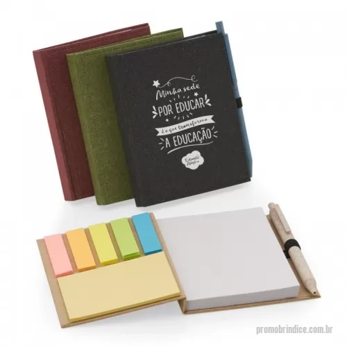 Bloco Anotações personalizado - Bloco de anotações com capa dura, sticky notes e miolo sem pauta na cor branca. Nas compras a partir de 50 peças. NÃO ACOMPANHA CANETA. O valor varia dependendo do tipo de gravação.