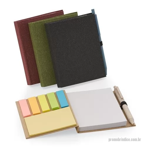 Bloco Anotações personalizado - Bloco de anotações em papelão reciclado com capa dura, miolo com 100 folhas, sticky notes e miolo sem pauta na cor branca.- NÃO ACOMPANHA A CANETA