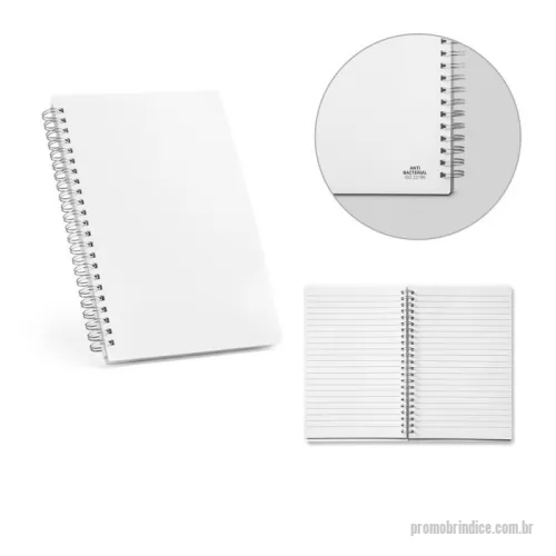 Bloco Anotações personalizado - Caderno A5 de capa flexível em PP com tratamento antibacteriano, segundo a certificação ISO 22196. Com 160 páginas pautadas em papel reciclado branco. 140 x 213 mm