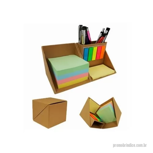 Bloco ecológico personalizado - Bloco de Anotações Ecológico com post-its (aproximadamente 50), marcadores de página coloridos (aproximadamente 25) e porta canetas. Gravação Sugerida em Silk.