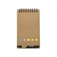 Bloco de anotação de material reciclado com post-its coloridos e caneta (70 folhas)