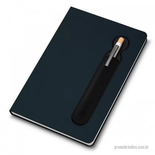 Bloco personalizado - Bloco de anotações com suporte para caneta, capa dura em PU, miolo 80 folhas pautadas na cor bege. NÃO ACOMPANHA CANETA.