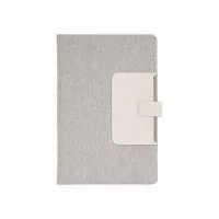 Bloco de anotações com suporte para caneta, fechamento magnética, capa dura em material sintético, miolo 80 folhas pautadas na cor bege. NÃO ACOMPANHA CANETA.
