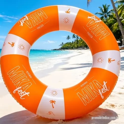 Boia personalizada - Bóia de cintura inflável, confeccionada em pvc pneumático, espessura 0,25mm na medida de 76cm de diâmetro externo (vazio), aplicação de válvula para enchimento e impressão em serigrafia.
