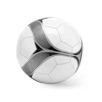 Bola de futebol brinde personalizado é confeccionada em PVC resistente, com design moderno em linhas prateadas e pretas. Perfeita para práticas esportivas e momentos de lazer, ela possui tamanho 5 e atende aos padrões de qualidade e segurança. Produto certificado conforme a portaria Inmetro nº302 de 12/Jul/2021, garantindo confiabilidade e desempenho.