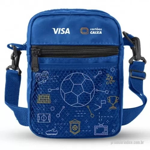 Bolsa de Ombro personalizada - Bolsa lateral personalizada, confeccionado com tecido nylon, tamanho 14x18x9 cm (LxAxC), com abertura com zíper na parte frontal e superior, tela na parte frontal, alça com presilhas e regulado de plástico.