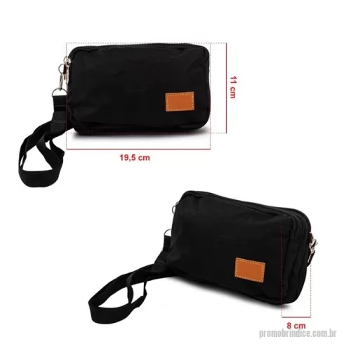 Bolsa de Ombro personalizada - Bolsa de ombro em nylon resistente à água, com três compartimentos, alça regulável e etiqueta com espaço para personalização em couro sintético.  Altura :  11 cm  Largura :  19,5 cm  Profundidade :  8 cm