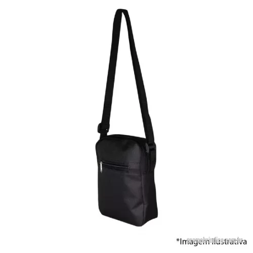 Bolsa de Ombro personalizada - Bolsa de ombro em nylon com dois compartimentos, sendo o principal com bolso interno telado. Possui alça com opção de regulagem. Altura : 20,5 cm, Largura : 16,5 cm, Profundidade : 9 cm 