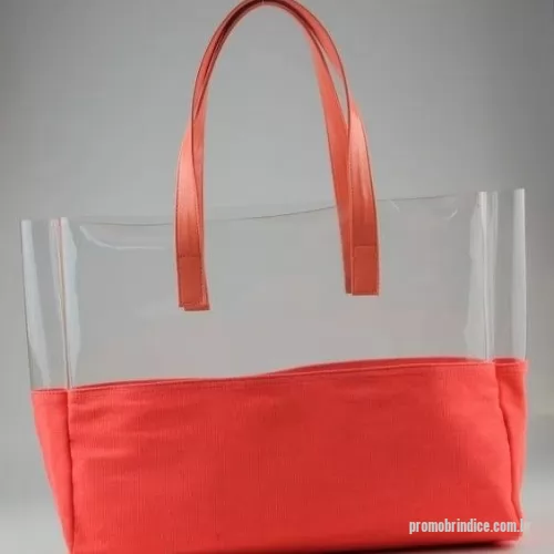 Bolsa de praia personalizada - bolsa de praia em pvc  cristal 030 na parte superior frente e verso e fundo em nylon  70 com alça dupla de ombro personalizada - medidas  33x40x14 