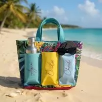 BOLSA DE PRAIA MEDIDA 40X30X9 CM, MATERIAL NYLON 330 DUBLADO COM NYLON 600, FORRO NYLON 70 RESINADO.ALÇA EM FITA CHIQUE