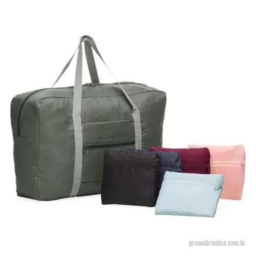 Bolsa de viagem dobrável personalizada -  Bolsa de viagem dobrável 32 litros em poliéster impermeável com dois compartimentos. Contém bolso para encaixe em malas de viagem.