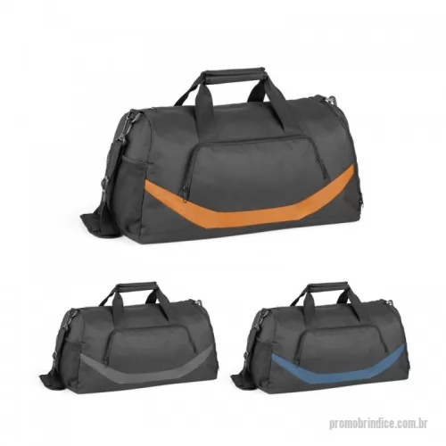 Bolsa Esportiva personalizada - Bolsa esportiva em 300D e 1680D. Fundo com placa semi-rígida. Contém um bolso frontal com ziper, um bolso lateral em tela e um bolso lateral para sapatos. Alça de ombro ajustável, com reforço almofadado. 570 x 330 x 300 mm