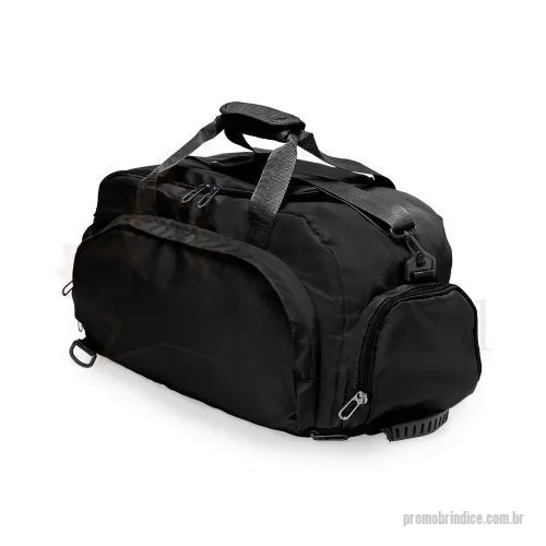 Bolsa Esportiva personalizada - Bolsa esportiva de 32 litros em poliéster resistente à água com cinco compartimentos, sendo três deles exclusivos para tênis, itens molhados e armazenamento das alças de costas . Com alça transversal removível e alça de mãos com suporte de juntura, a bolsa contém alças para as costas ocultas no compartimento inferior, podendo ser transportada como mochila.  Altura : 27 cm  Profundidade : 25 cm  Comprimento : 48 cm