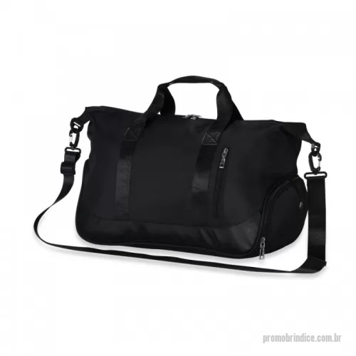 Bolsa Esportiva personalizada - Bolsa esportiva de 28 litros em poliéster à prova dágua com quatro compartimentos, sendo dois deles exclusivos para tênis e itens molhados. Contém bolso para encaixe em malas de viagem, bolso interno e acompanha alça transversal.