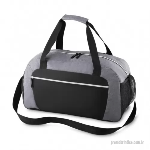 Bolsa Esportiva personalizada - Bolsa esportiva de poliéster. Possui alça de mão com pegador cinza de velcro, alça ajustável para as costas e bolsos laterais de malha.