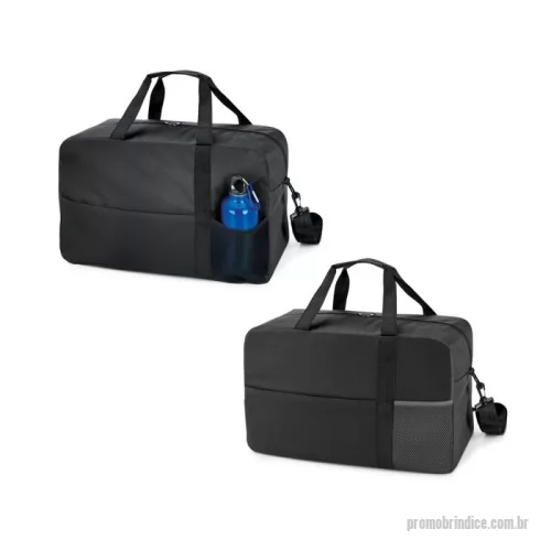 Bolsa Esportiva personalizada - Bolsa esportiva em 600D. Fundo com placa semi-rígida, bolso frontal com zíper e bolso em tela mesh. Alça de ombro ajustável, com reforço. Squeeze não incluso. Capacidade até 29 L. 460 x 290 x 220 mm
