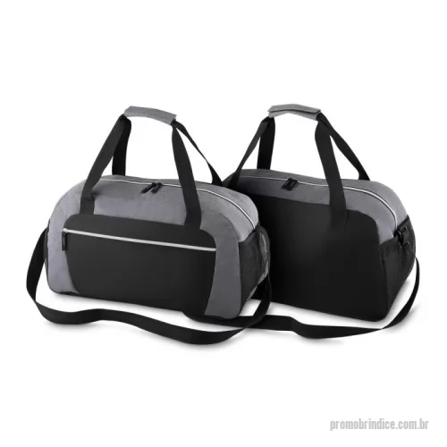 Bolsa Esportiva personalizada - Mala esportiva em poliéster 600D e 300D, zíper frontal, bolsos laterais, alça de mão e ombro.
