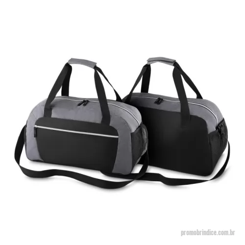 Bolsa Esportiva personalizada - Mala esportiva em poliéster 600D e 300D, zíper frontal, bolsos laterais, alça de mão e ombro.