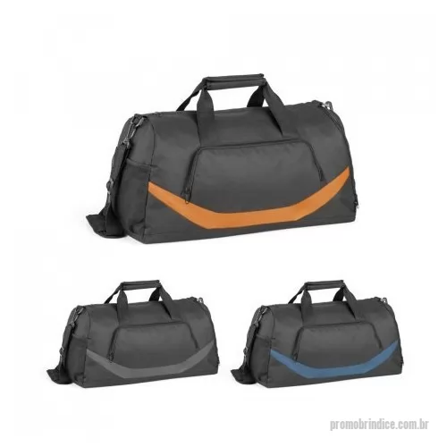 Bolsa Esportiva personalizada - Bolsa esportiva em 300D e 1680D com fundo em placa semi-rígida. Contém um bolso frontal com zíper, um bolso lateral em tela mesh e um bolso lateral para sapatos. Alça de ombro ajustável, com reforço almofadado.