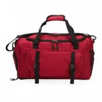 Bolsa esportiva de 39 litros em nylon resistente à água com três compartimentos, sendo um deles exclusivos para tênis. Compartimento principal com bolso de zíper exclusivo para itens molhados. Com bolso lateral telado e alças de mãos com suporte de juntura, a bolsa contém alça transversal removível e alça para engate em malas de viagem.