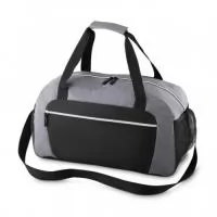 Bolsa esportiva de poliéster. Possui alça de mão com pegador cinza de velcro, alça ajustável para as costas e bolsos laterais de malha.