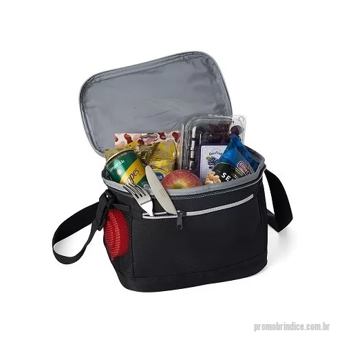 Bolsa multiuso personalizada - Bolsa térmica de nylon 10 litros com dois compartimentos e bolsos laterais em malha. Compartimento principal com revestimento térmico.  Altura :  21 cm  Largura :  27 cm  Profundidade :  18 cm