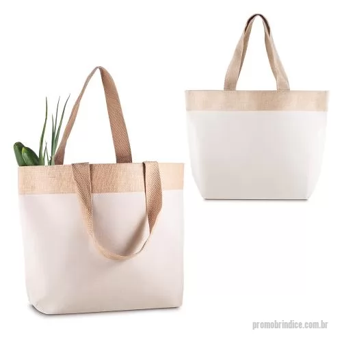 Bolsa multiuso personalizada - Sacola em Algodão Cru 220g/m² com detalhe em Juta. Alça com altura de 24 cm, ideal para transporte.