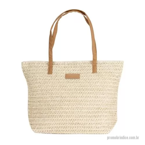 Bolsa multiuso personalizada - Bolsa em fibra de papel trançado, fechamento em zíper. Revestimento interno em poliéster com bolso aberto. Duas alças costuradas, plaquinha em PU.