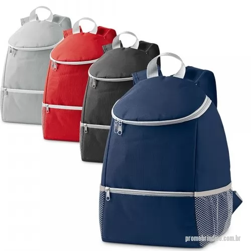 Bolsa térmica personalizada - Mochila térmica em 600D com capacidade até 10 L. Inclui um bolso frontal com zíper e dois bolsos laterais em tela