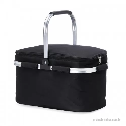 Bolsa térmica personalizada - Bolsa térmica de poliéster com capacidade de 33 litros, revestimento térmico com costura soldada (não vaza). Contém armação de transporte removível em alumínio com pegador emborrachado.