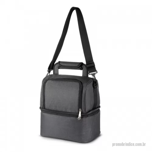 Bolsa térmica personalizada - Bolsa térmica em tecido poliéster, bolso frontal, alça de mão, alça de ombro regulável com 2 compartimentos térmicos.