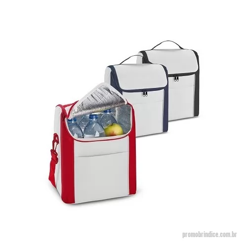 Bolsa térmica personalizada - Bolsa térmica em 600D com zíper duplo, alça ajustável em webbing e bolso frontal. A bolsa tem capacidade até 12 L. Certificação EU Food Grade. 290 x 340 x 190 mm